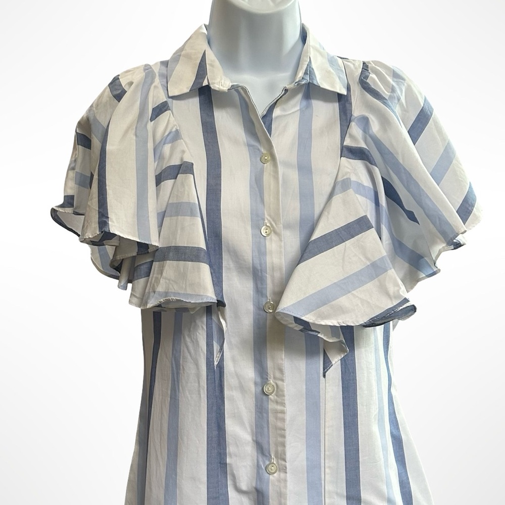 100% Cotton Closet London Blue and White Striped Midi Dress - Picture 6 of 8